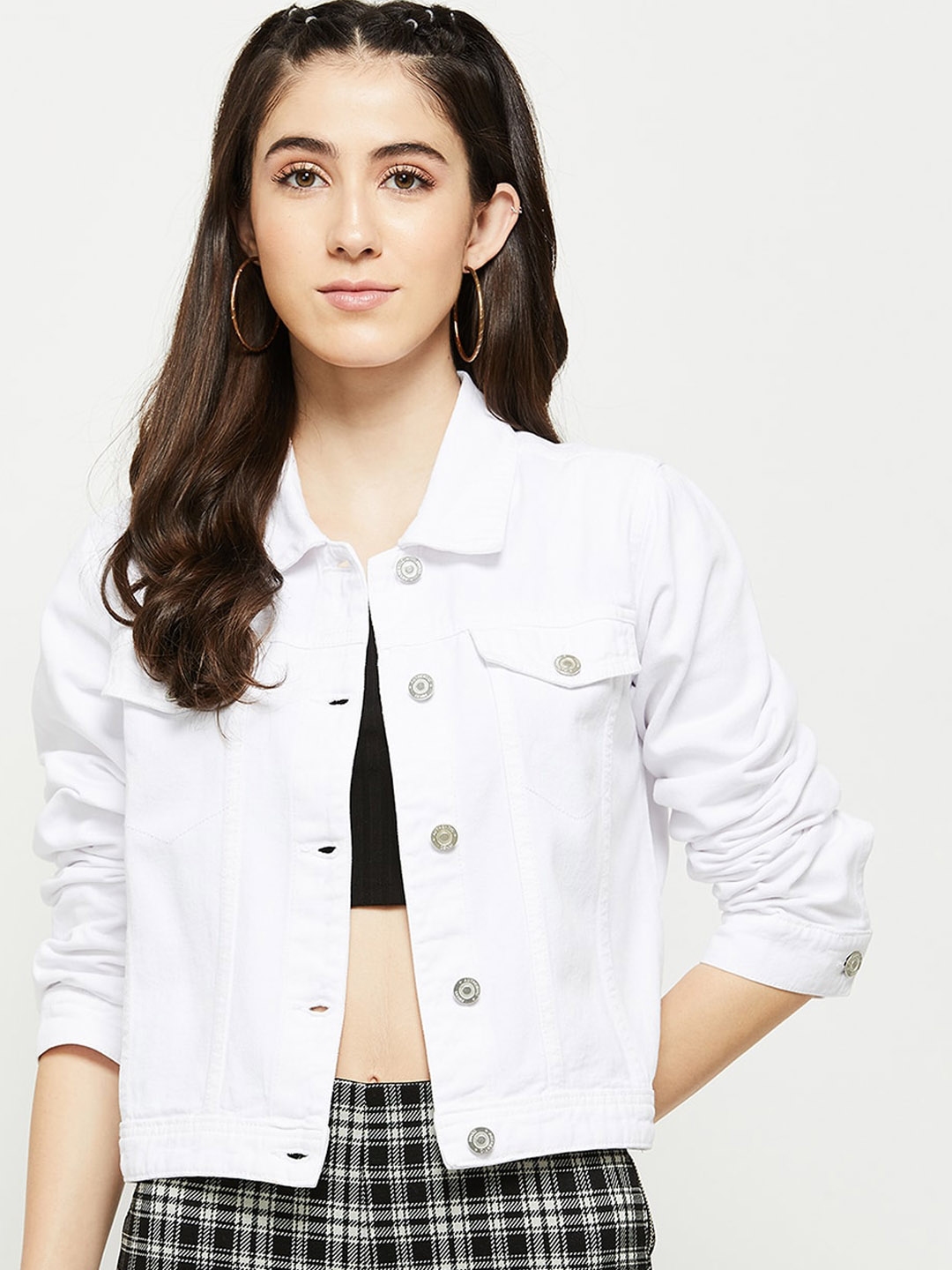 Buy Max Women White Crop Cotton Denim Jacket - Jackets for Women ...
