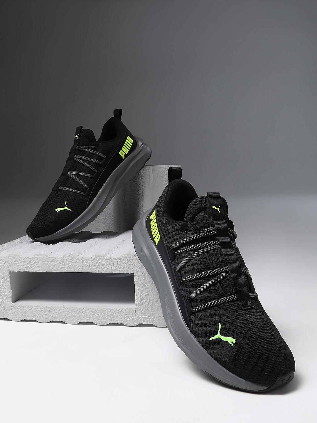 Buy Puma Men Black Softride One4all Textile Running Shoes Sports