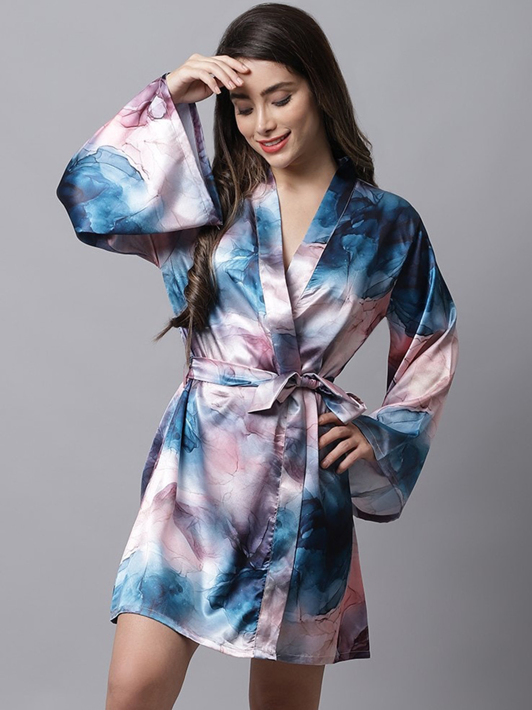 Buy Claura Women Blue & Pink Printed Lounge Robe Robe for Women 20532140 Myntra