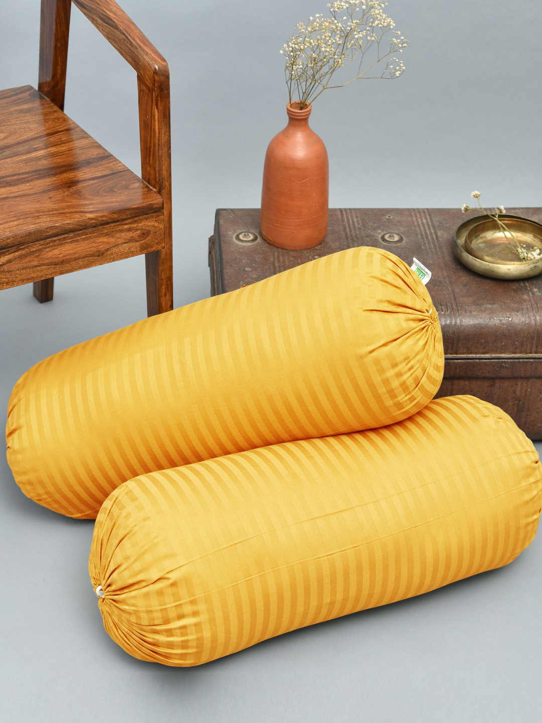 Buy HOMEMONDE Set Of 2 Yellow Striped Bolster Covers Bolster Covers