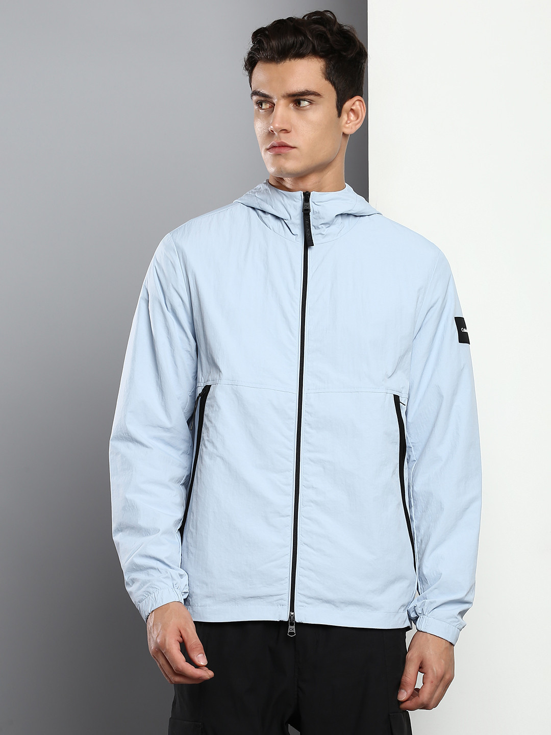 Men's Solid Blue Open Front Jacket