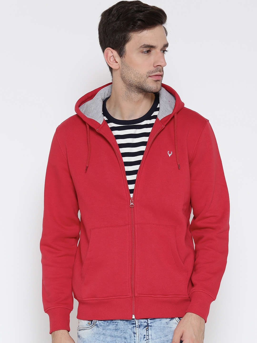 Buy Allen Solly Men Red Solid Hooded Sweatshirt - Sweatshirts for Men ...