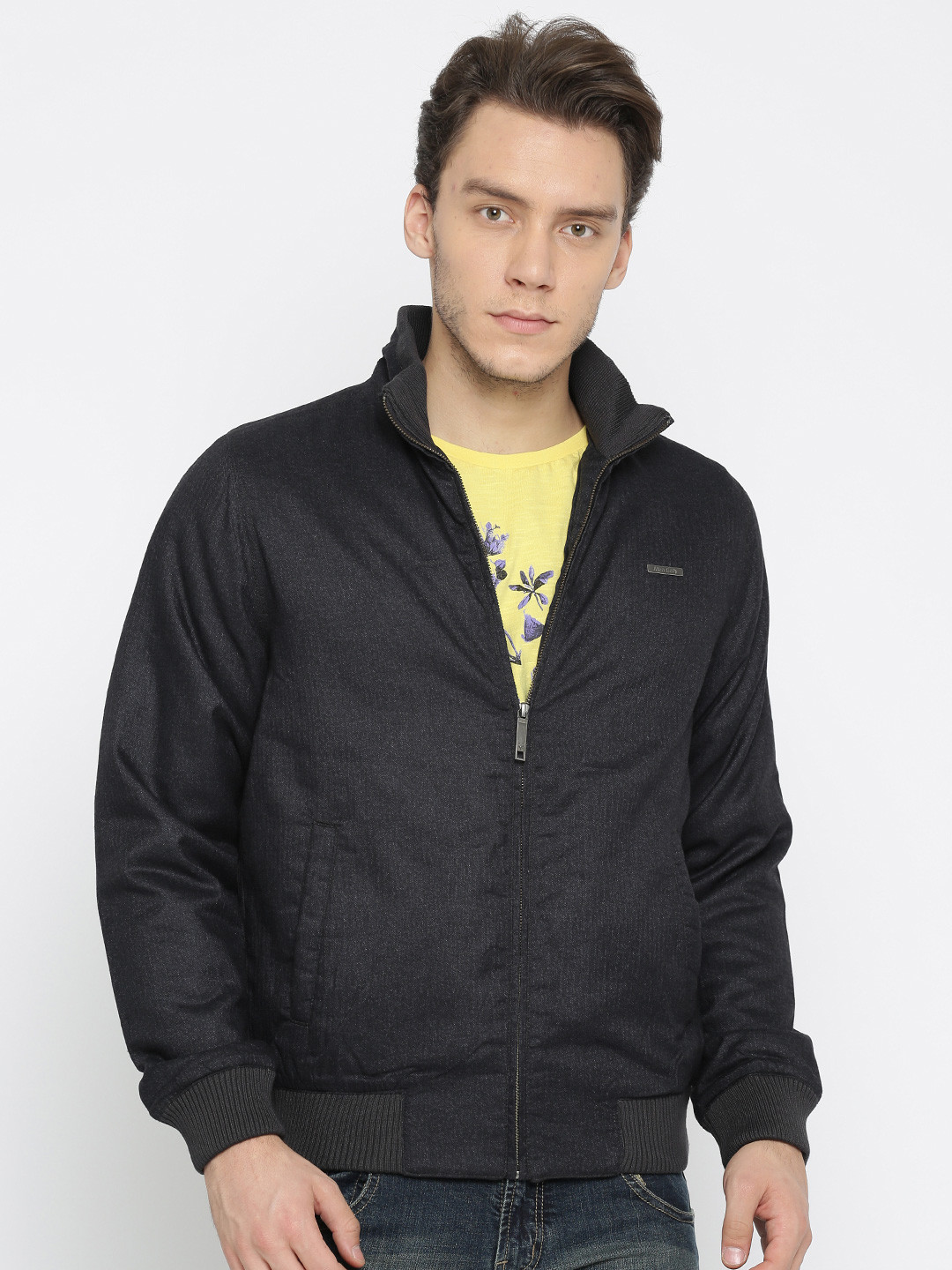 Buy Allen Solly Men Charcoal Grey Solid Bomber Jacket Jackets for Men