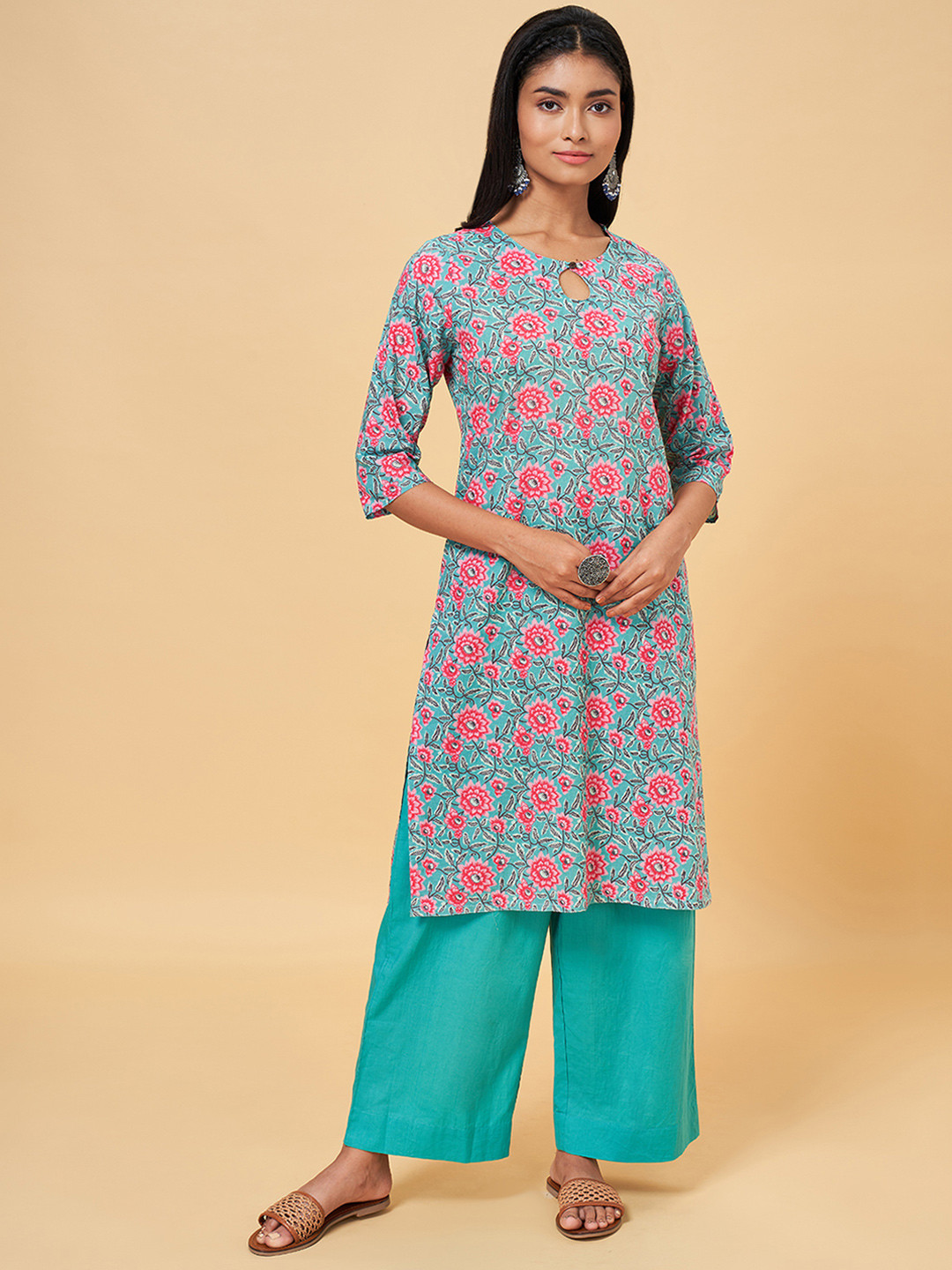 buy-rangmanch-by-pantaloons-women-green-floral-printed-pure-cotton