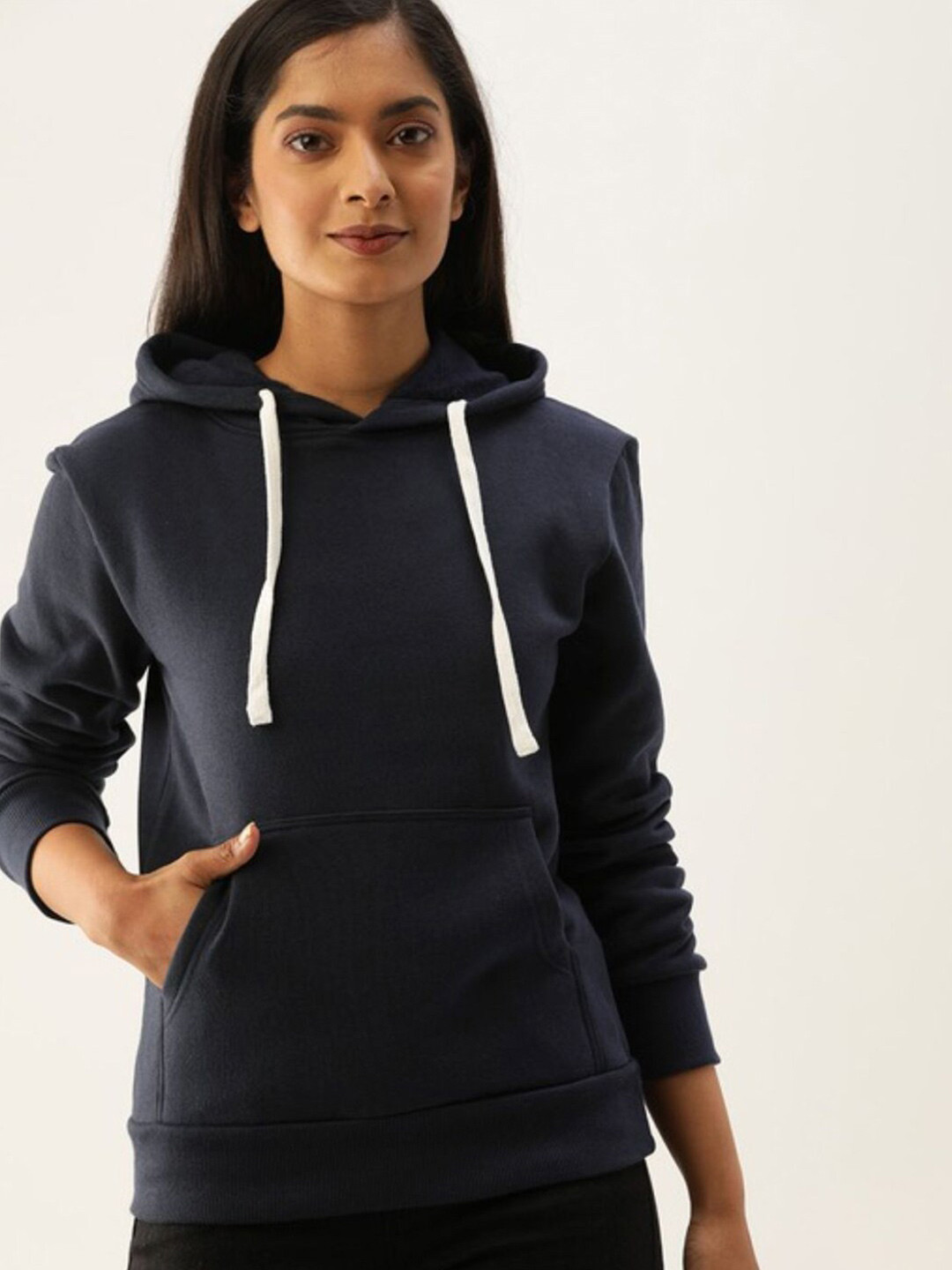 Buy Campus Sutra Women Navy Blue Hooded Sweatshirt - Sweatshirts for ...