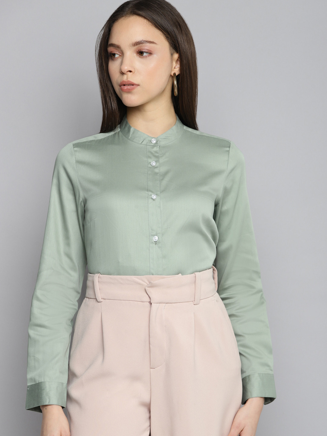 Olive Green Formal Shirt With Black Detailing