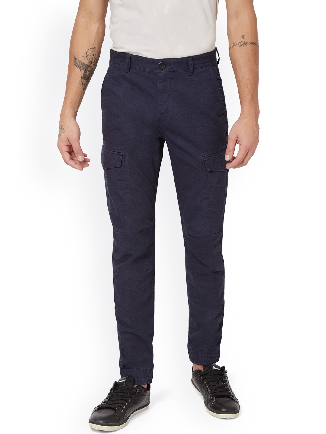 navy blue cargo joggers