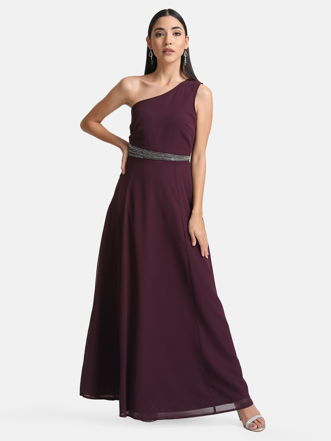 Buy Kazo Women Purple One Shoulder A Line Maxi Dress