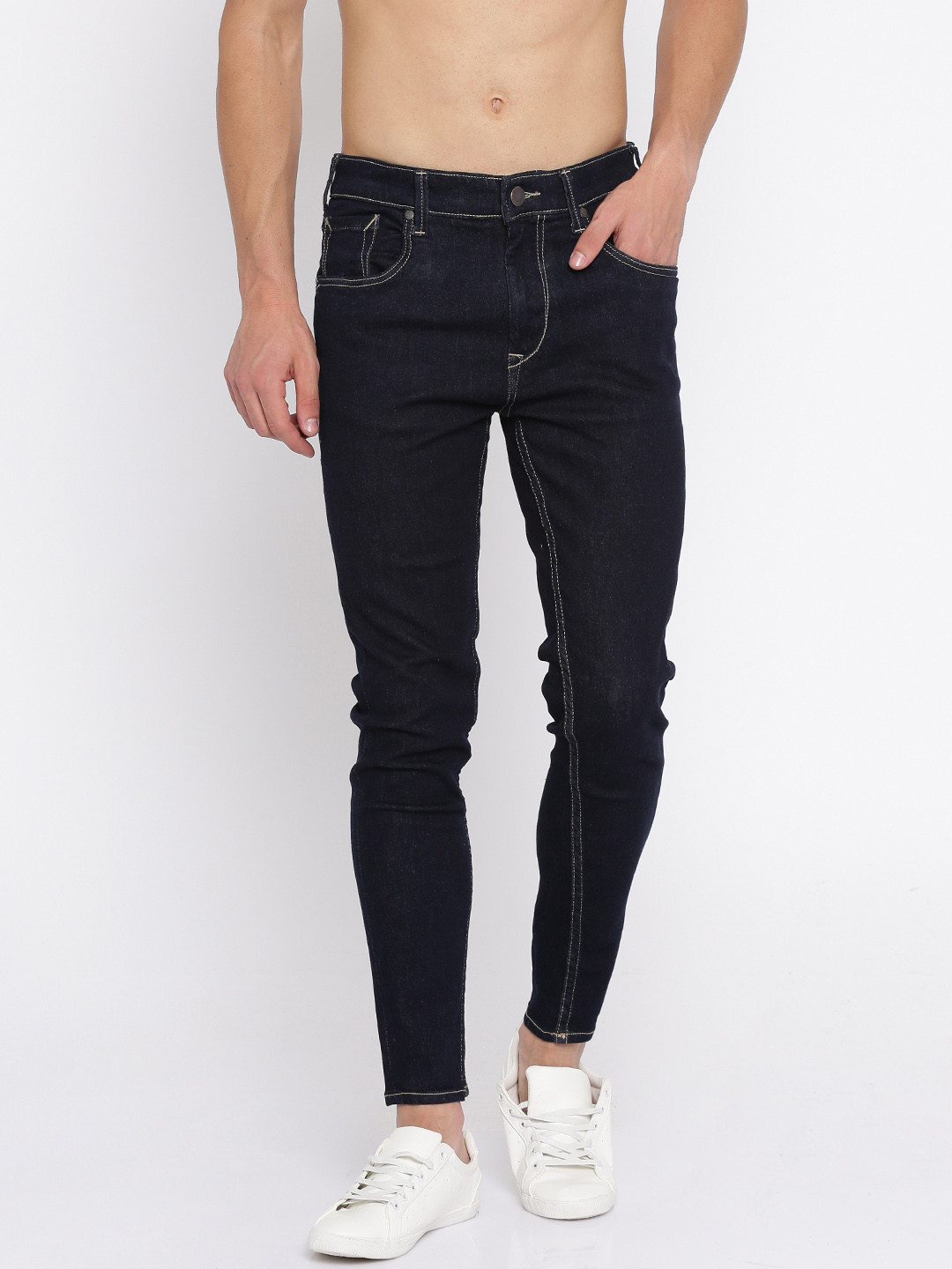 Buy HERE&NOW Men Navy Blue Skinny Fit Mid Rise Clean Look Stretchable Jeans Jeans for Men