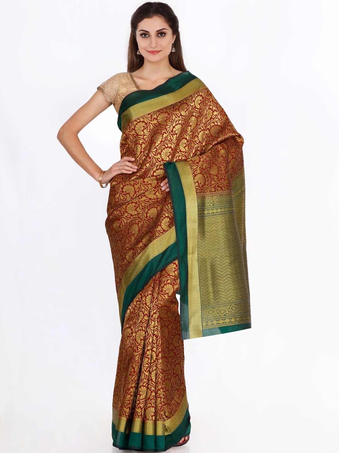 Buy The Chennai Silks Maroon Woven Design Cotton Blend Saree - Sarees ...