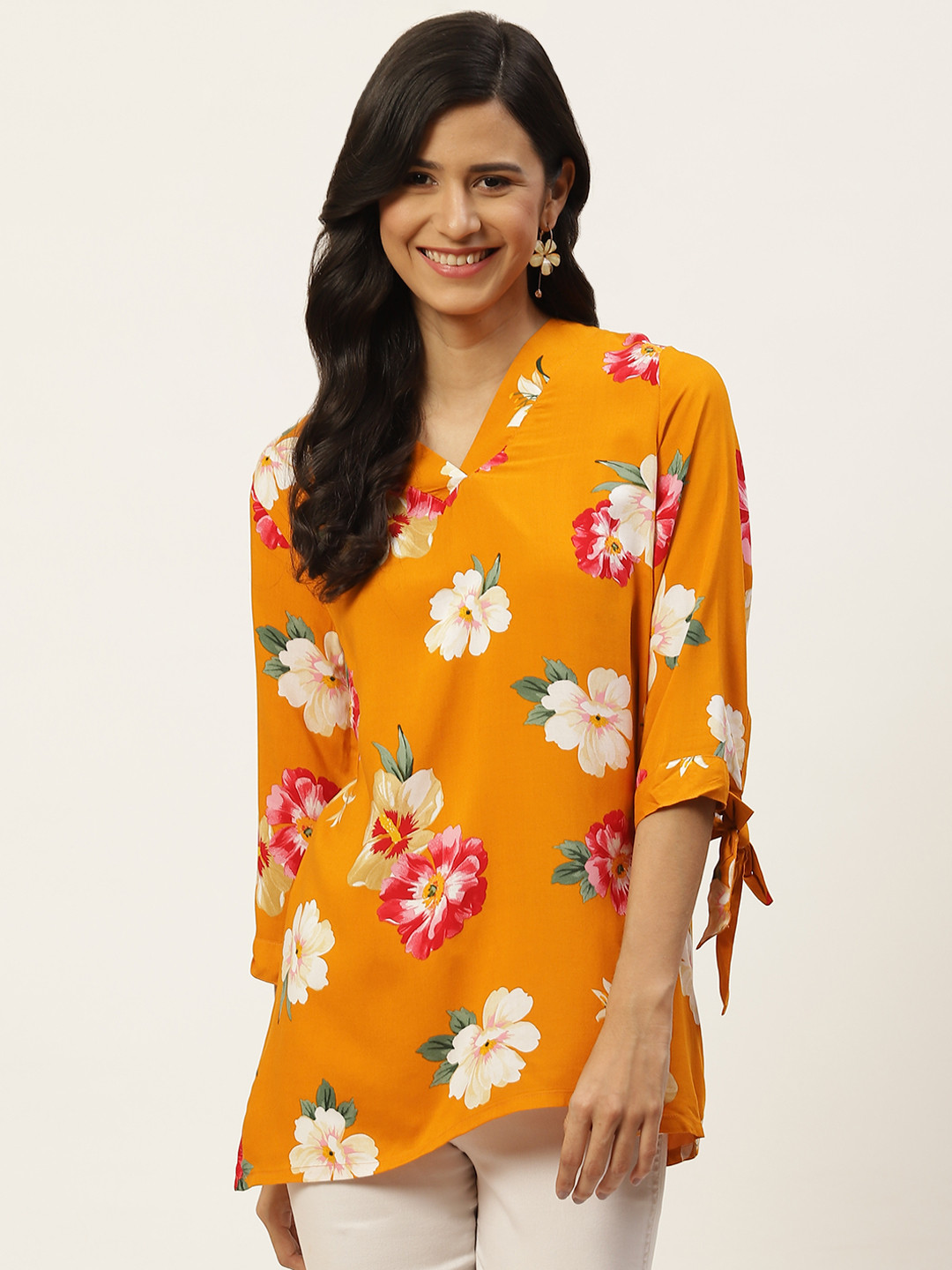 Buy ZIZO By Namrata Bajaj Mustard Yellow Floral Print Top Tops for