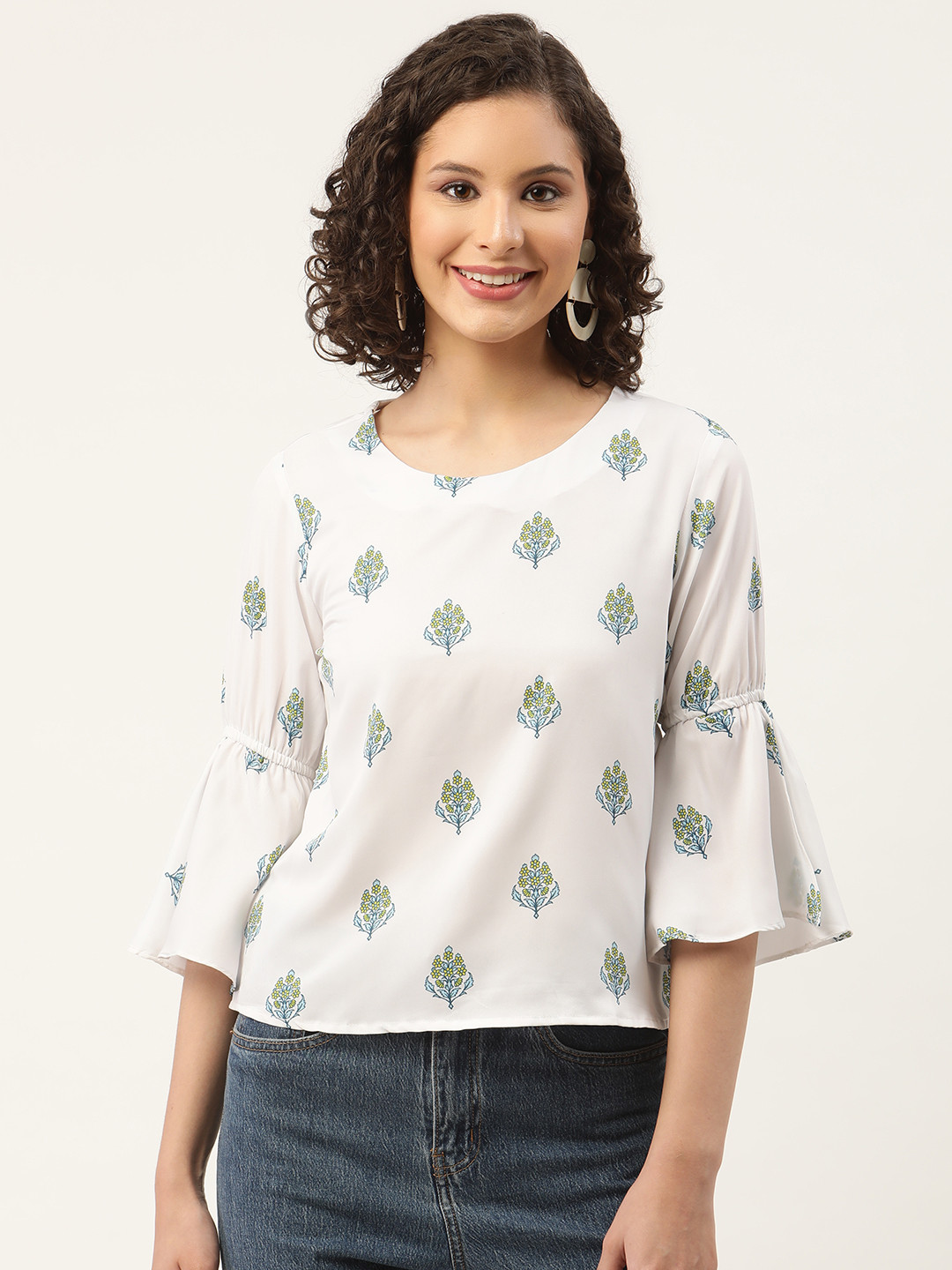 Buy ZIZO By Namrata Bajaj Women Floral Print Bell Sleeves Crepe Top