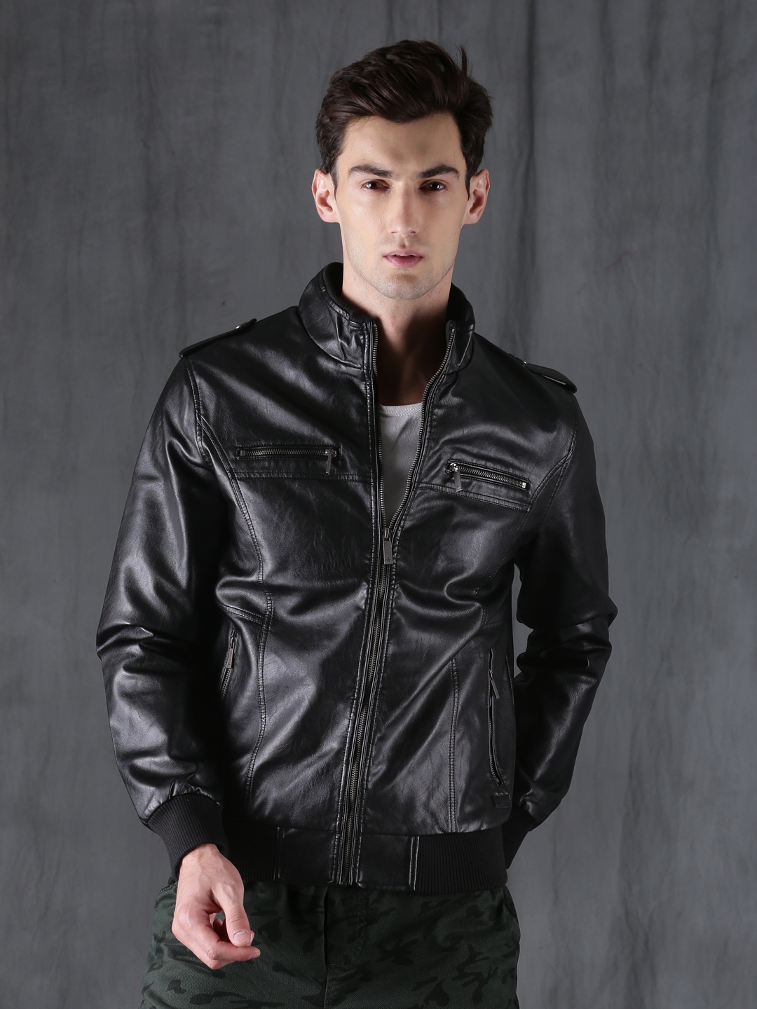 Buy WROGN Men Black Solid Biker Jacket - Jackets for Men 2057212 | Myntra