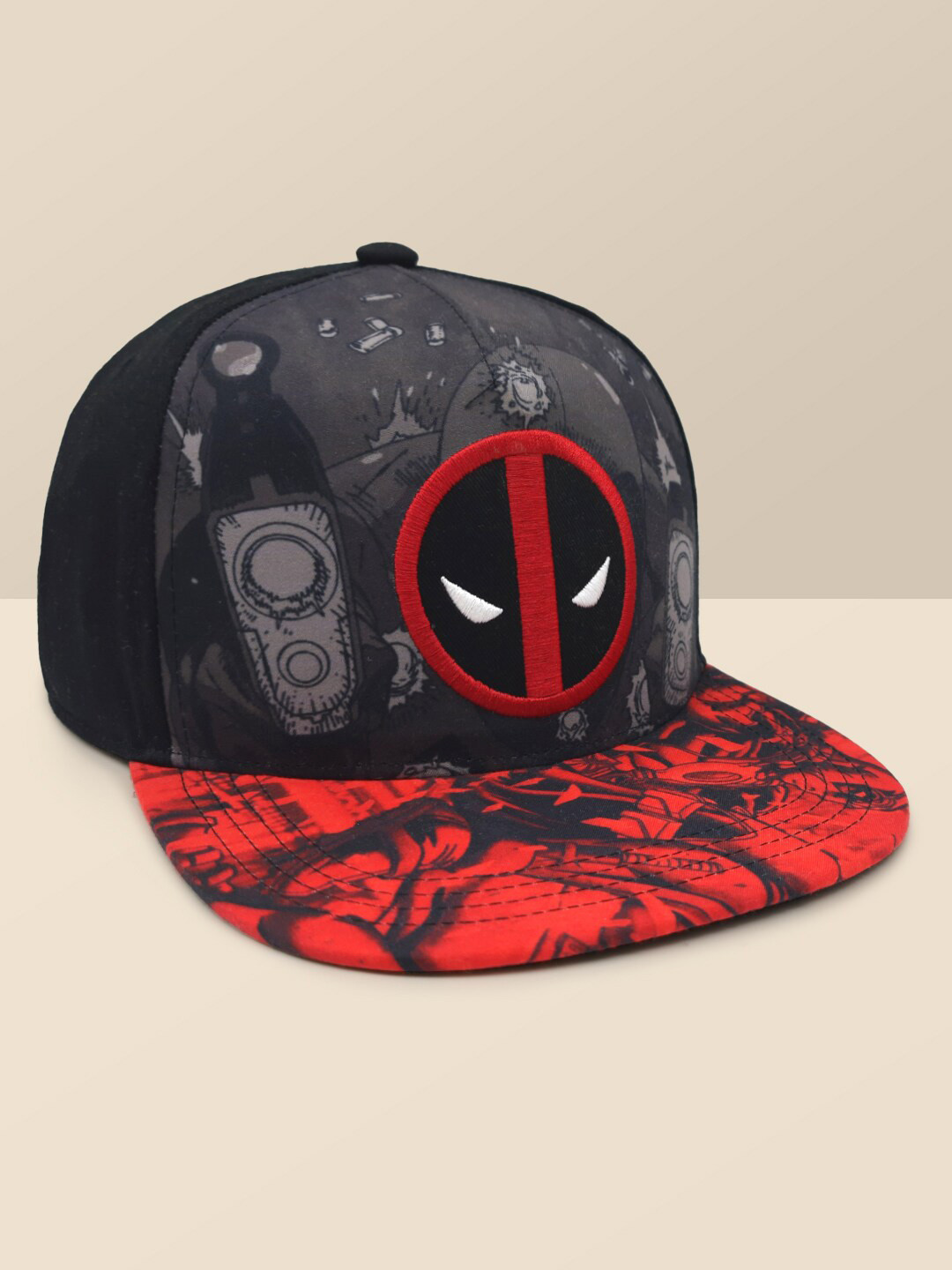 Buy Free Authority Men Red & Black Deadpool Printed Cotton Baseball Cap