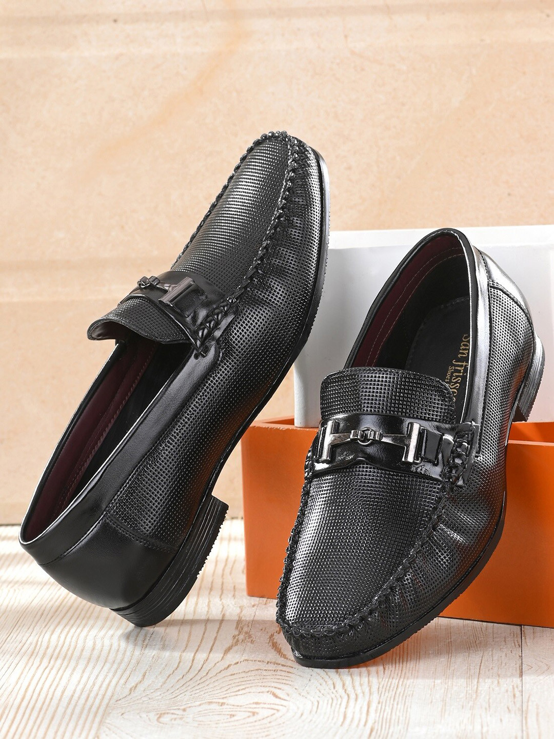 Buy San Frissco Men Black Solid Leather Formal Loafers Formal Shoes