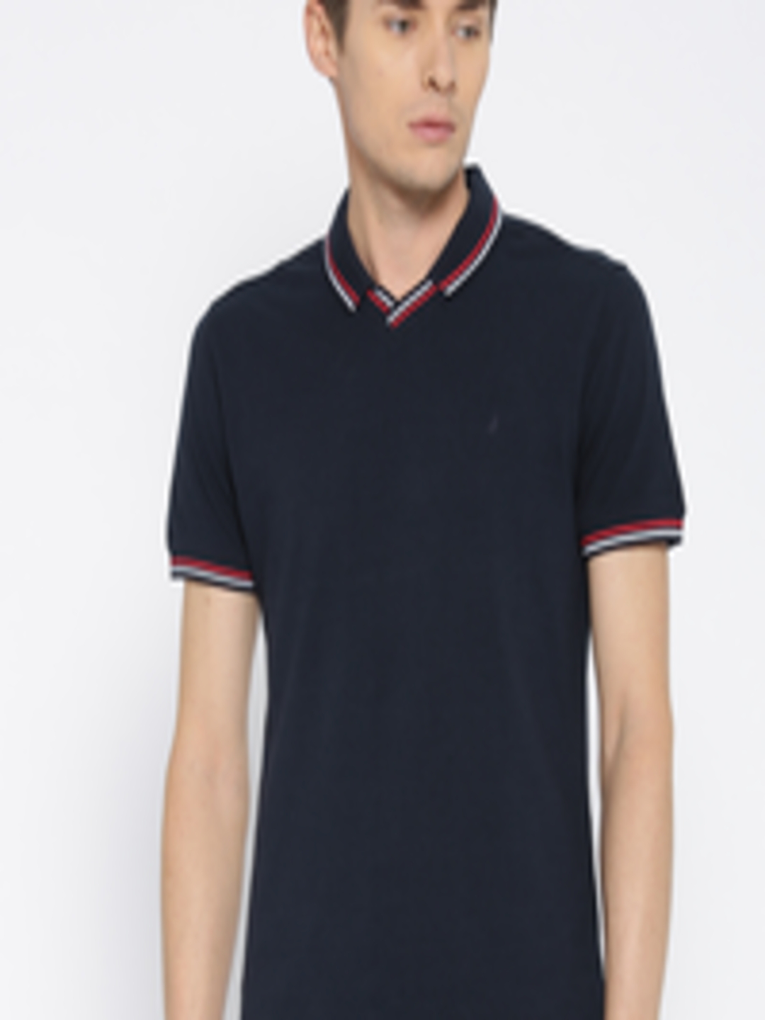 Buy John Players Men Navy Blue Solid Polo Collar T Shirt - Tshirts for ...
