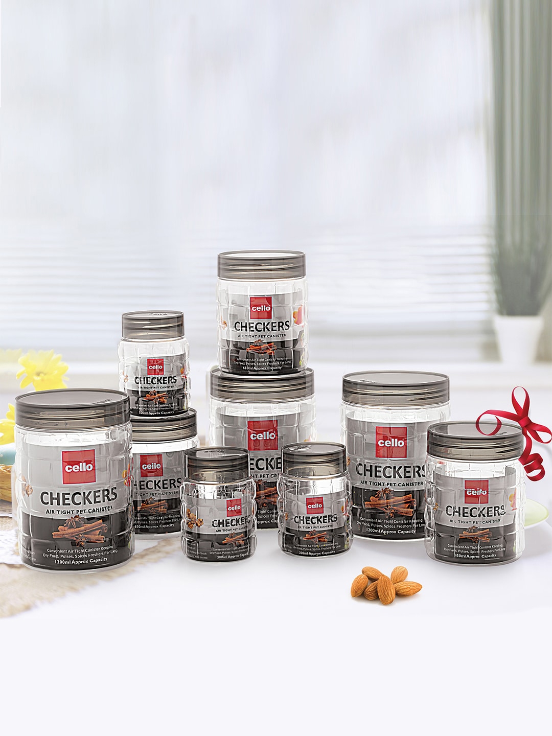 Buy Cello Grey Set Of 24 Checkers Containers With Air Tight Lids
