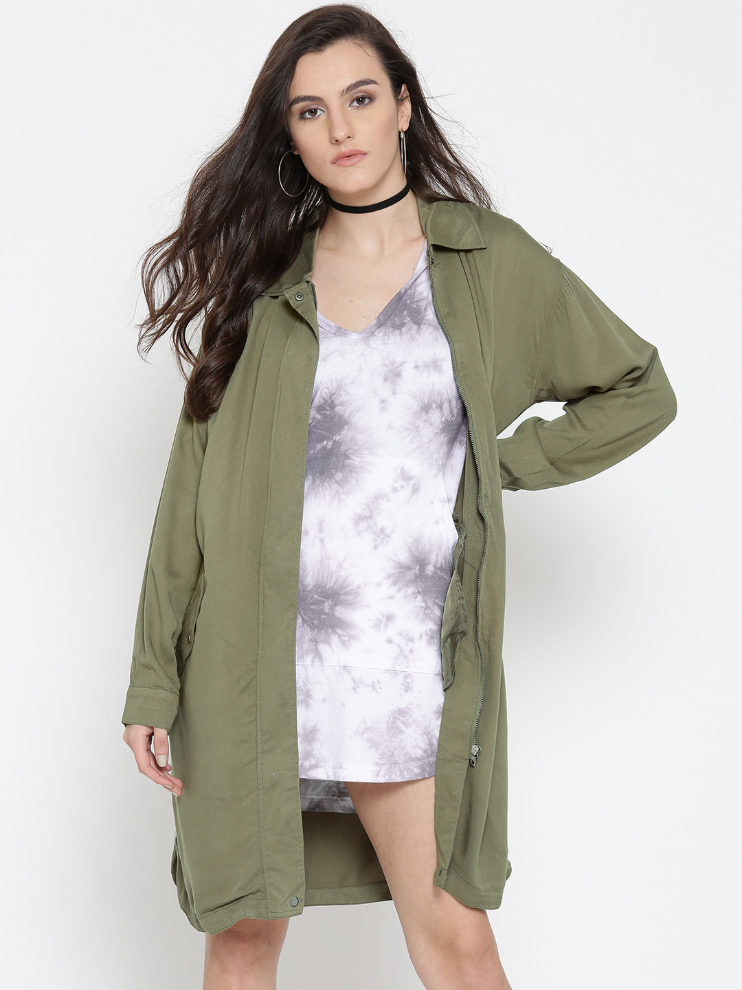 Buy FOREVER 21 Women Olive Green Solid Longline Tailored Jacket