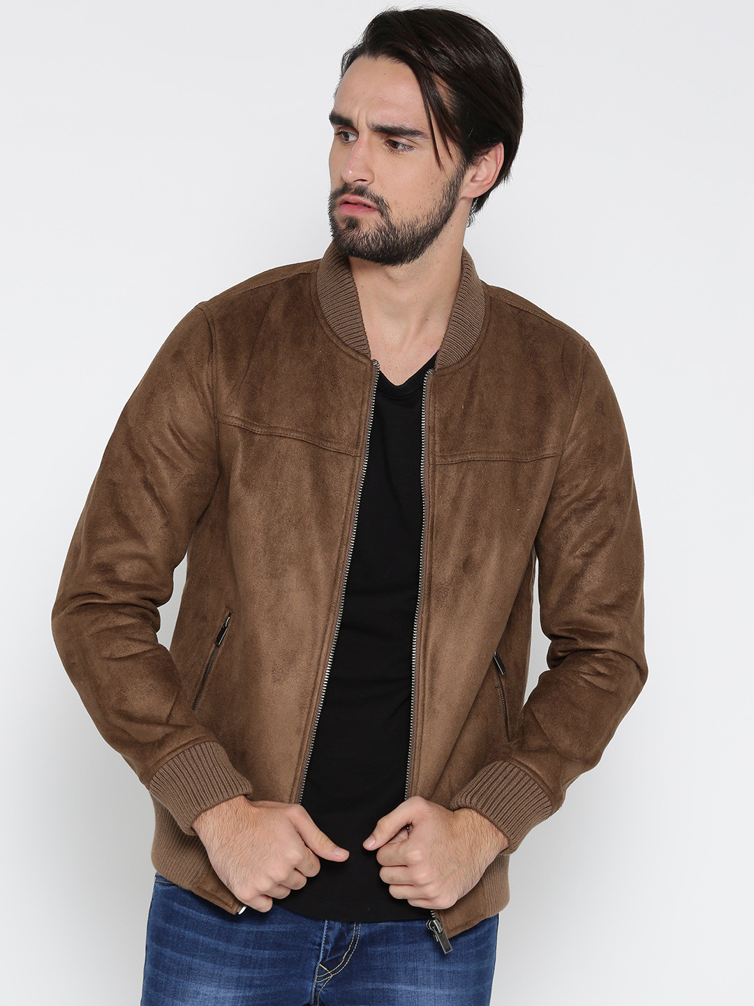 Buy FOREVER 21 Men Brown Solid Bomber Jacket Jackets for Men 2058073