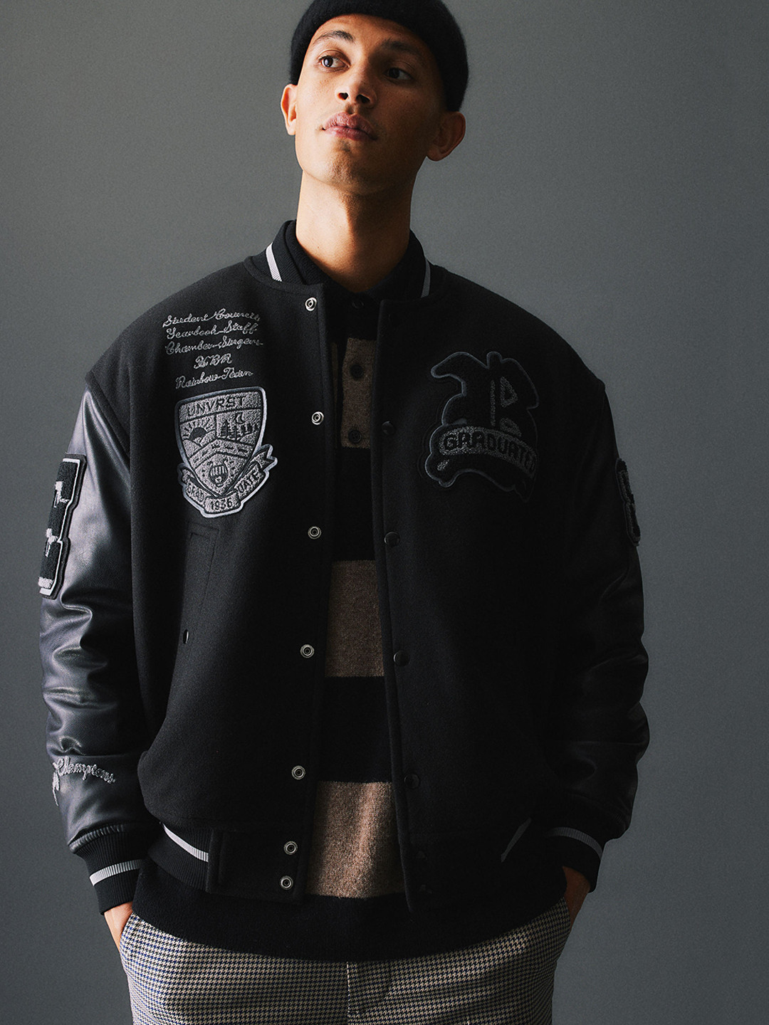 Buy H&M Men Black Wool Blend Baseball Jacket Jackets for Men 20580886