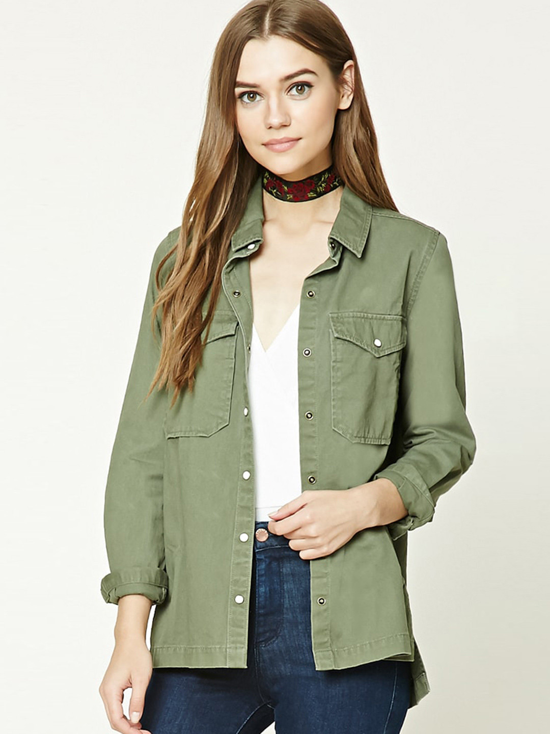 Buy FOREVER 21 Women Olive Green Solid Casual Shirt Shirts for Women