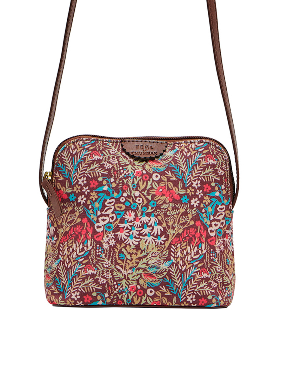 Buy Chumbak Brown Floral Printed Structured Sling Bag Handbags for