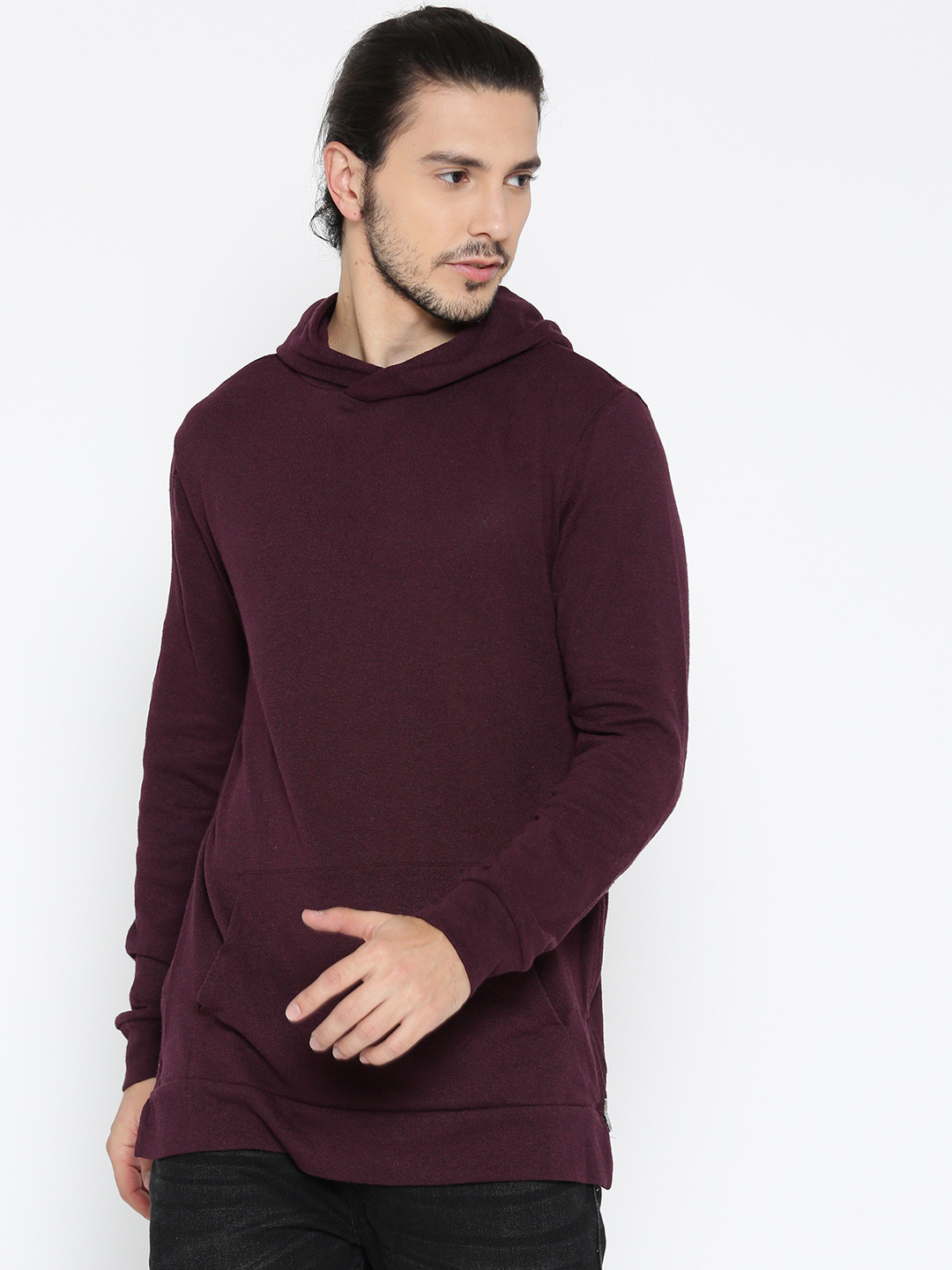 Buy FOREVER 21 Men Burgundy Solid Hooded Sweatshirt - Sweatshirts for Men 2058966 | Myntra
