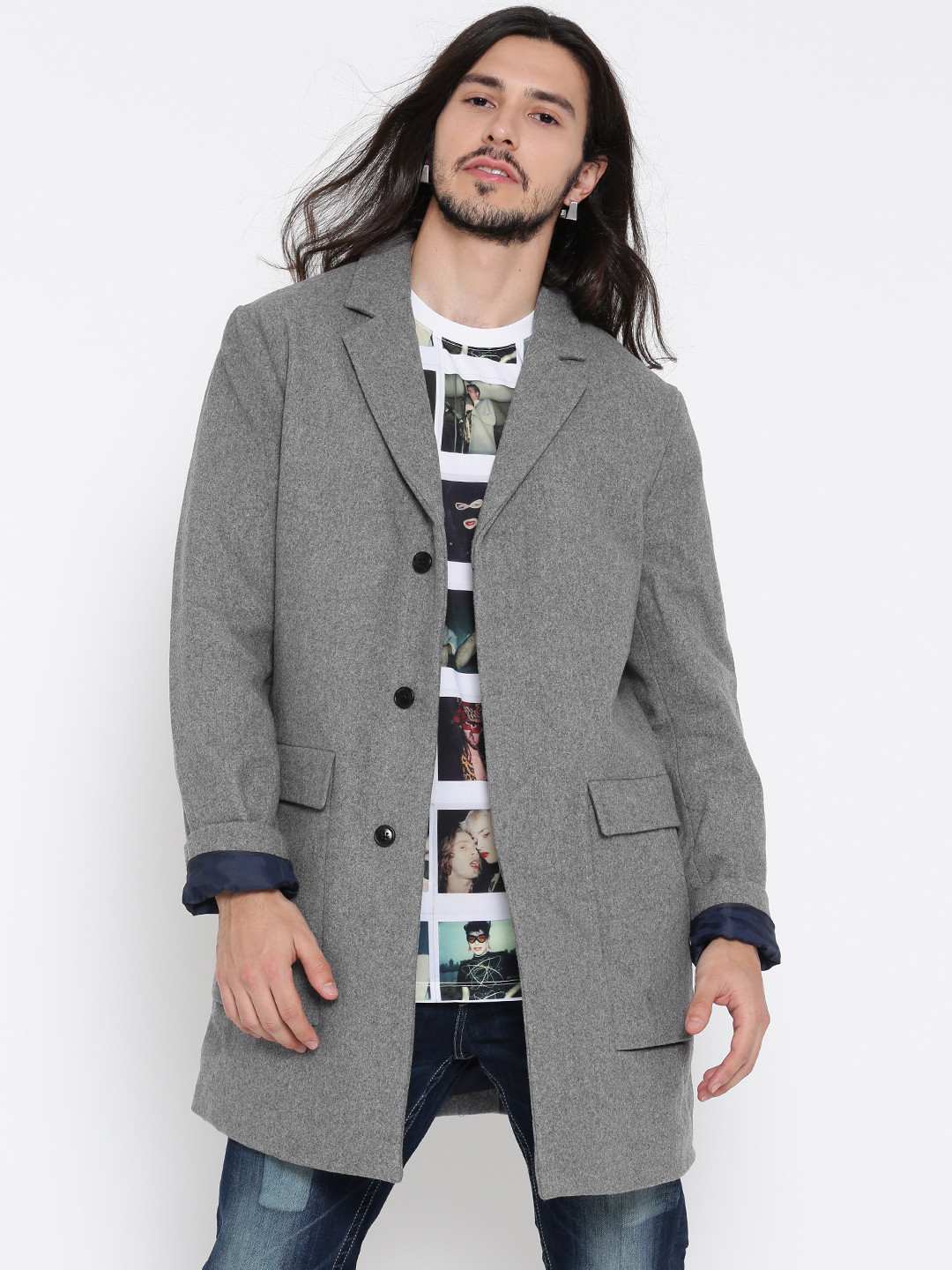 Buy FOREVER 21 Grey Melange Longline Coat Coats for Men 2059038 Myntra