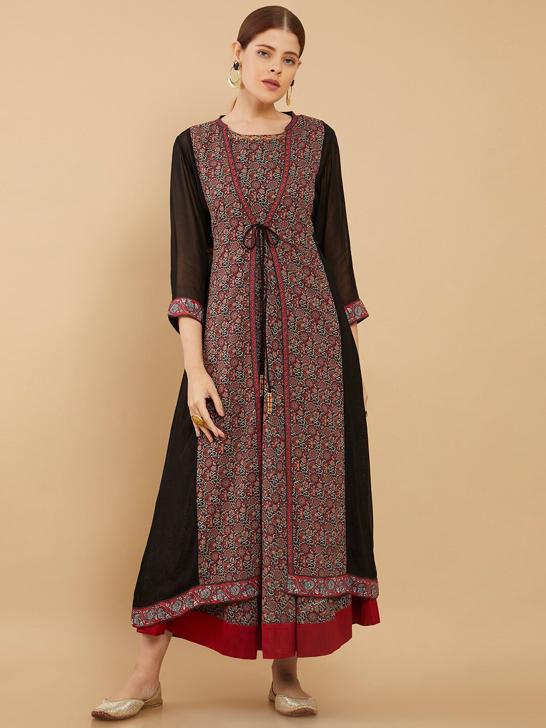 Buy Soch Women Black Ethnic Motifs Ethnic A Line Maxi Dress