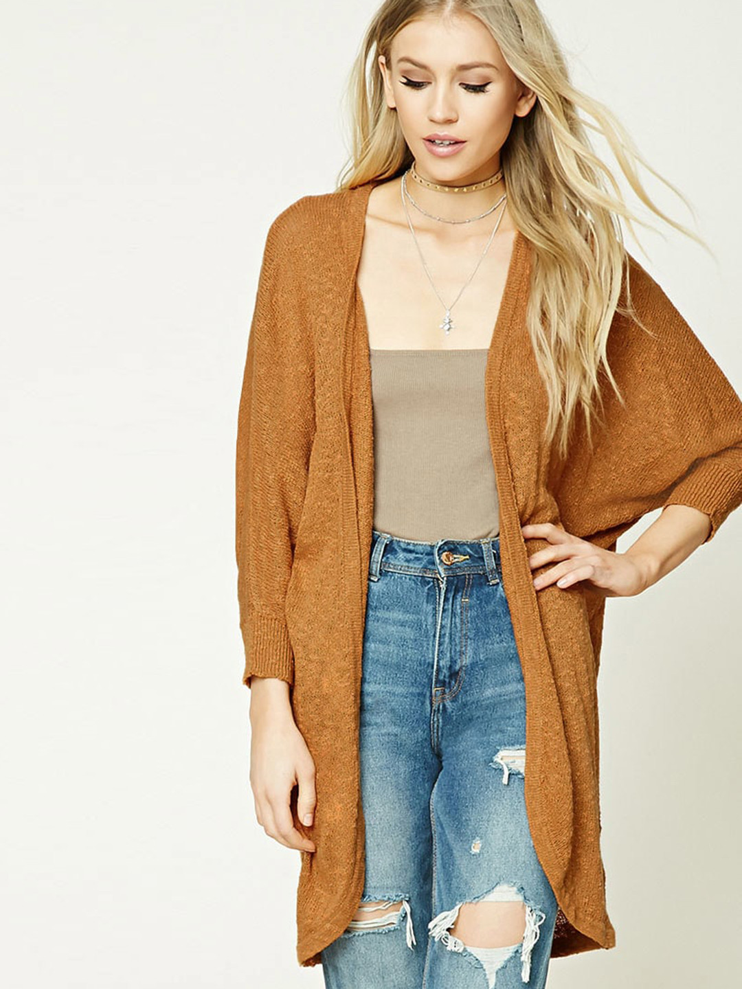 Buy FOREVER 21 Women Mustard Brown Solid Front Open Cardigan - Sweaters for Women 2059680 | Myntra