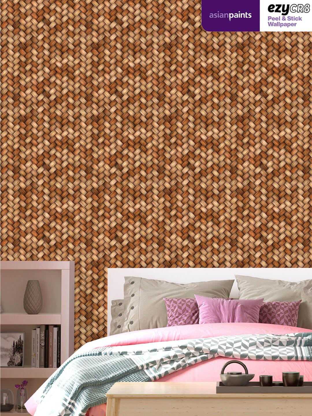 Buy Asian Paints Brown & Beige Textured Wicker Patterns Peel & Stick