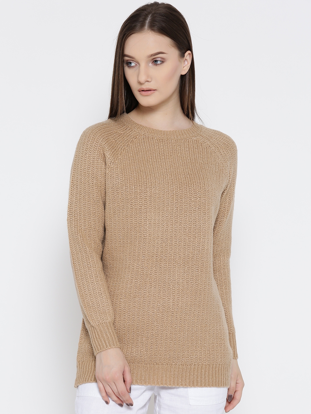 Buy FOREVER 21 Women Beige Solid Sweater - Sweaters for Women 2059714 ...