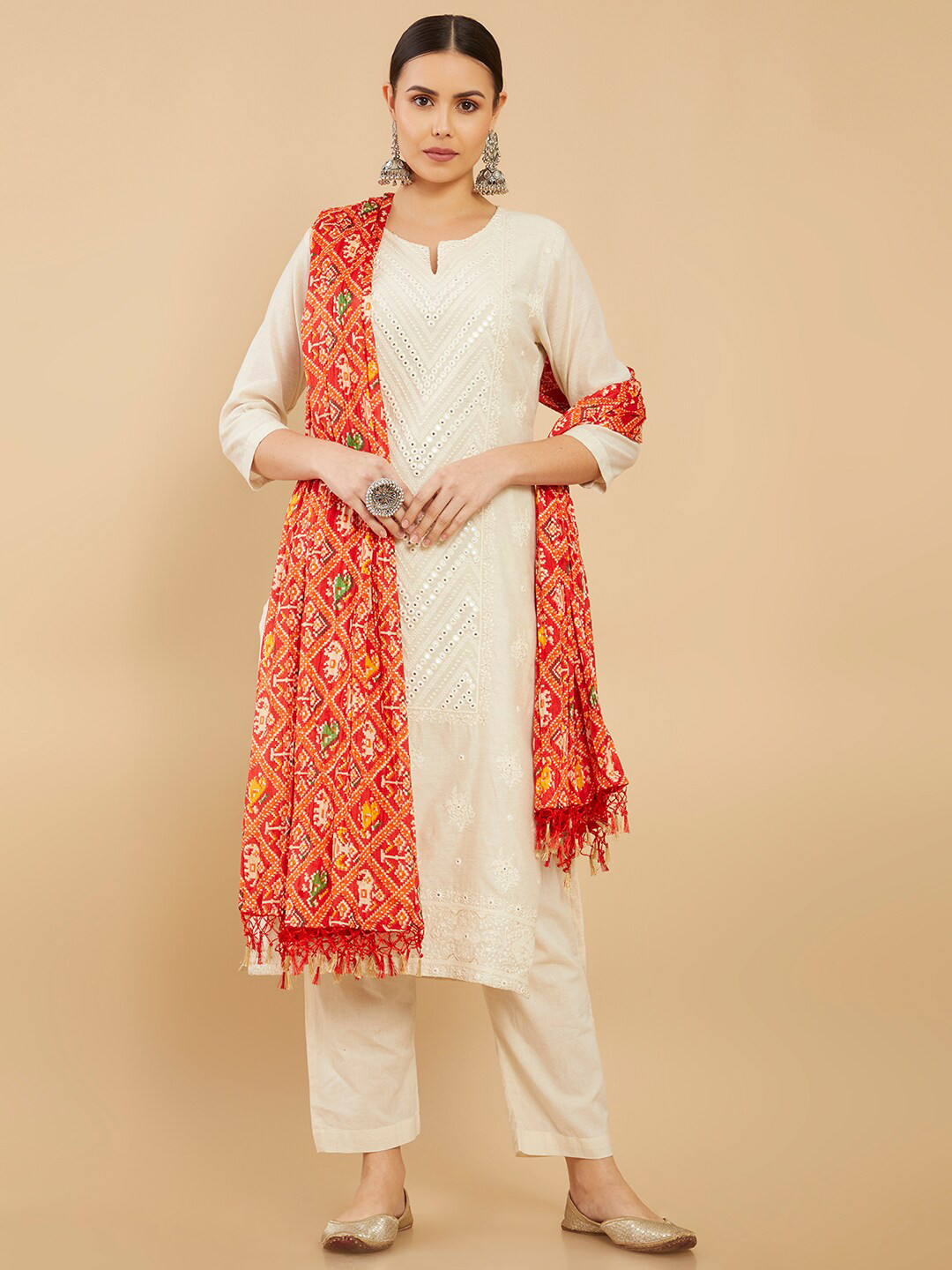 Buy Soch Red & White Ethnic Motifs Printed Linen Dupatta Dupatta for Women 20597236 Myntra