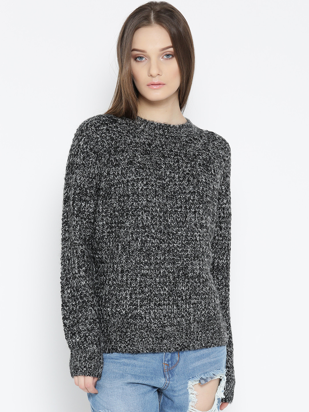 Buy FOREVER 21 Women Black & White Solid Sweater Sweaters for Women 2059820 Myntra