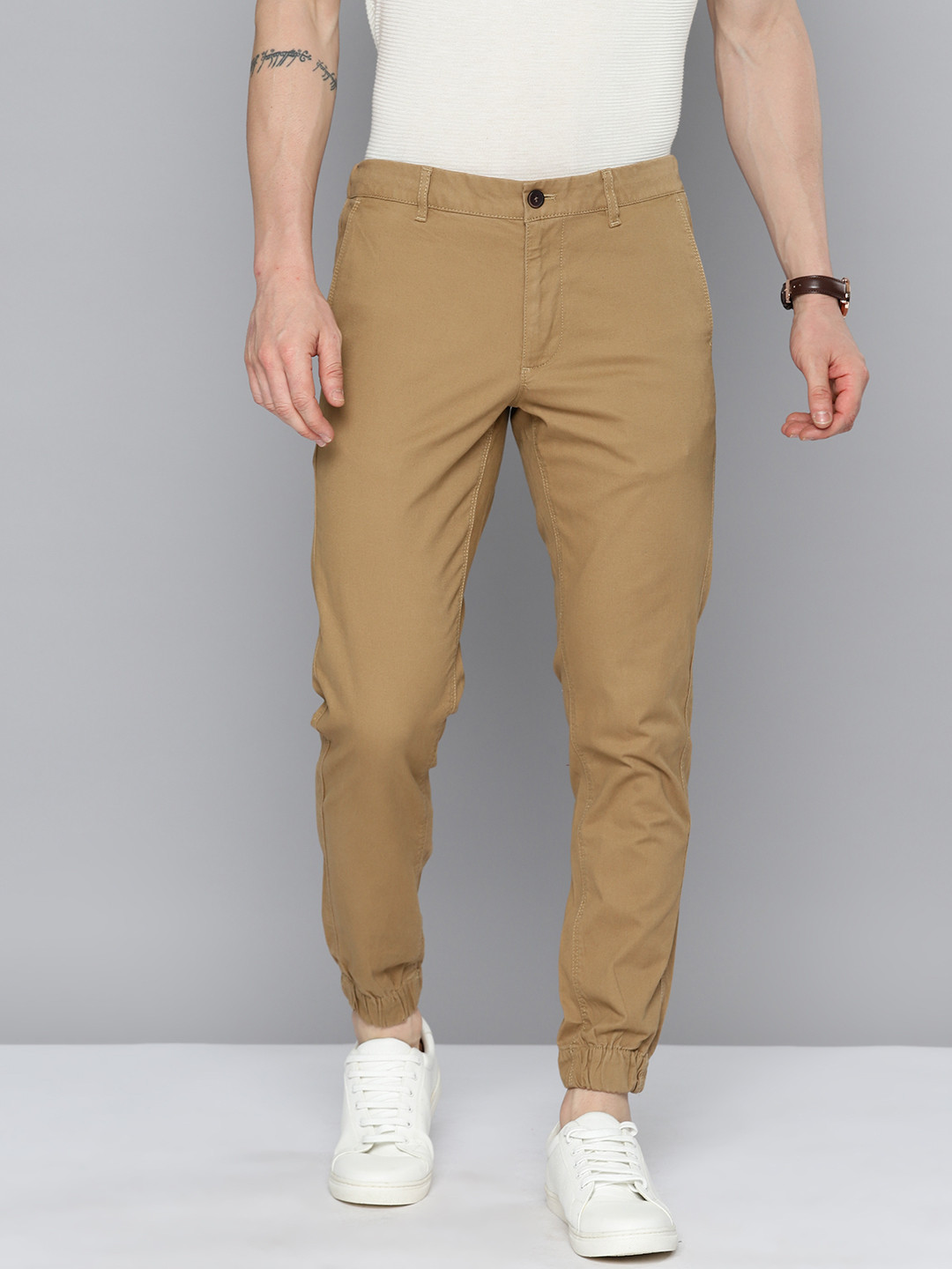 Buy Indian Terrain Men Pure Cotton Brooklyn Slim Fit Joggers - Trousers ...