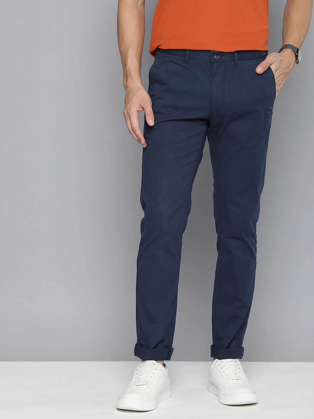 Buy Indian Terrain Men Brooklyn Slim Fit Solid Mid Rise Smart Casual ...