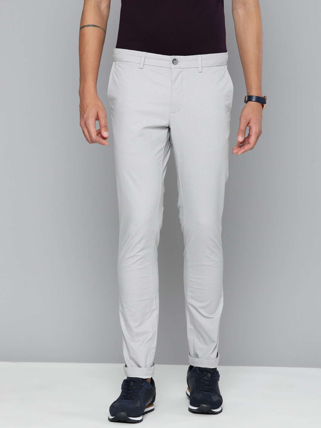 Buy Indian Terrain Checked Brooklyn Slim Fit Trousers - Trousers for ...