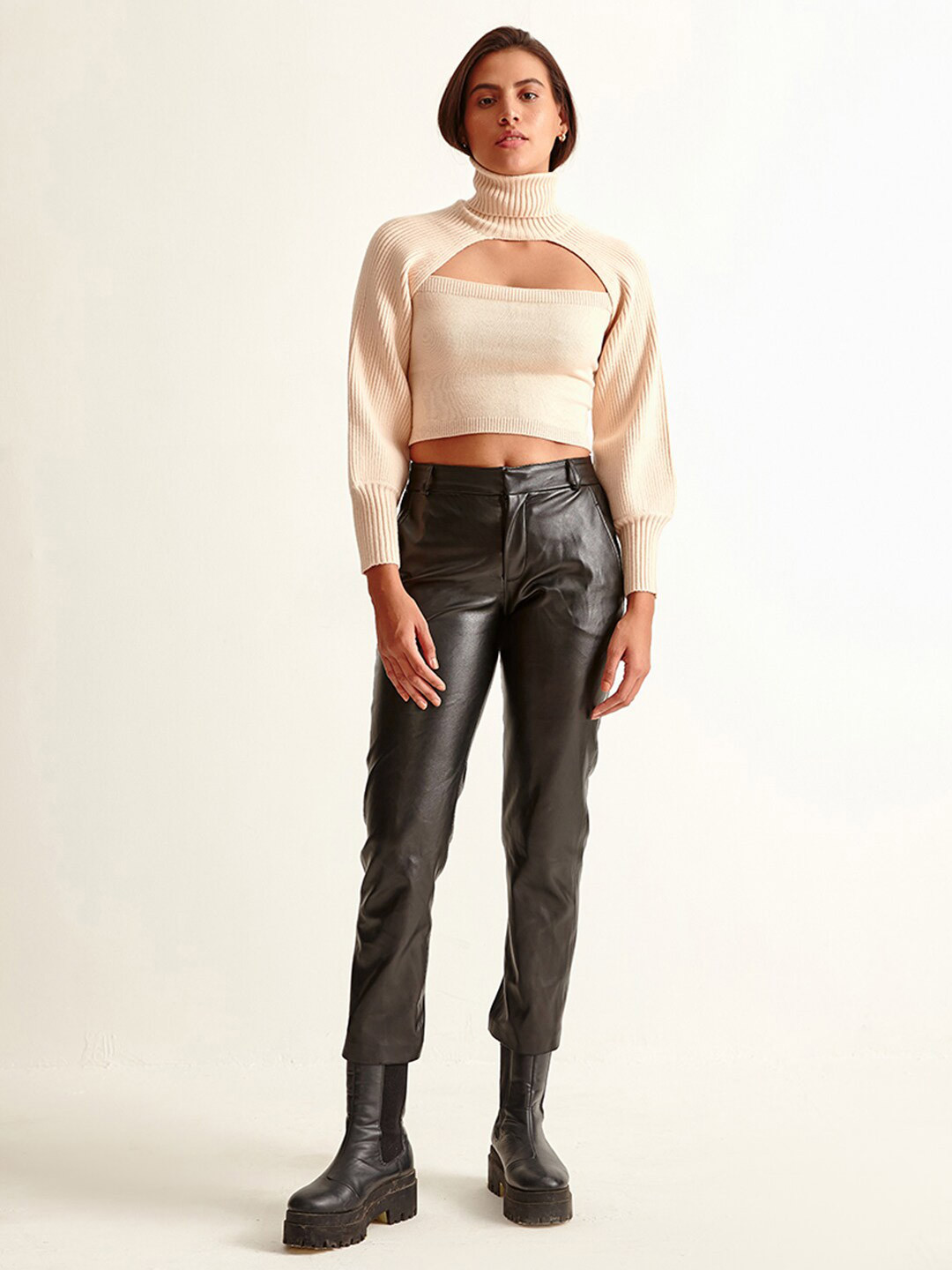 Buy COVER STORY Women Beige Crop Arm Warmer Sweaters for Women