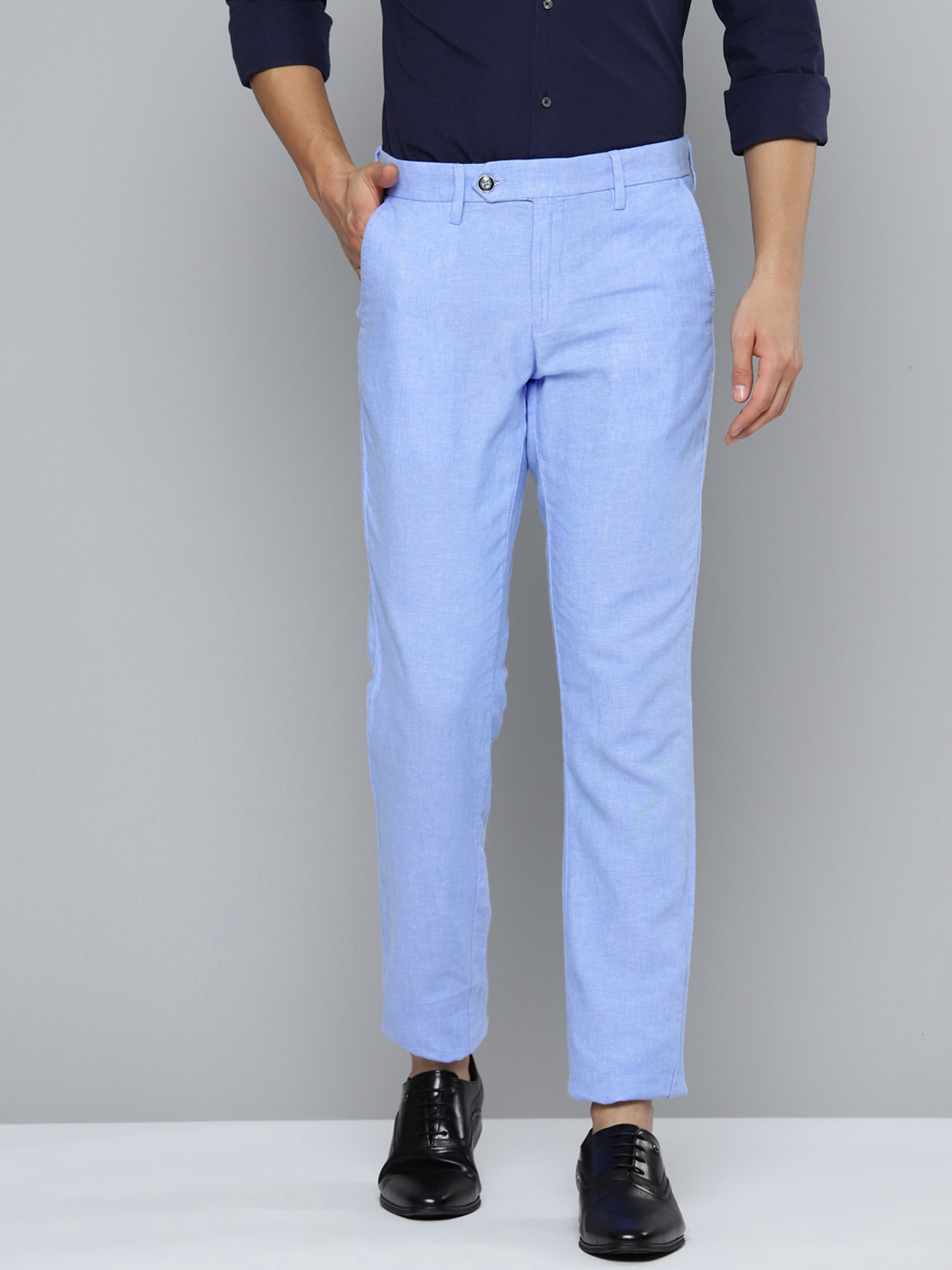 Buy Indian Terrain Men Pure Cotton Textured Brooklyn Slim Fit Trousers ...