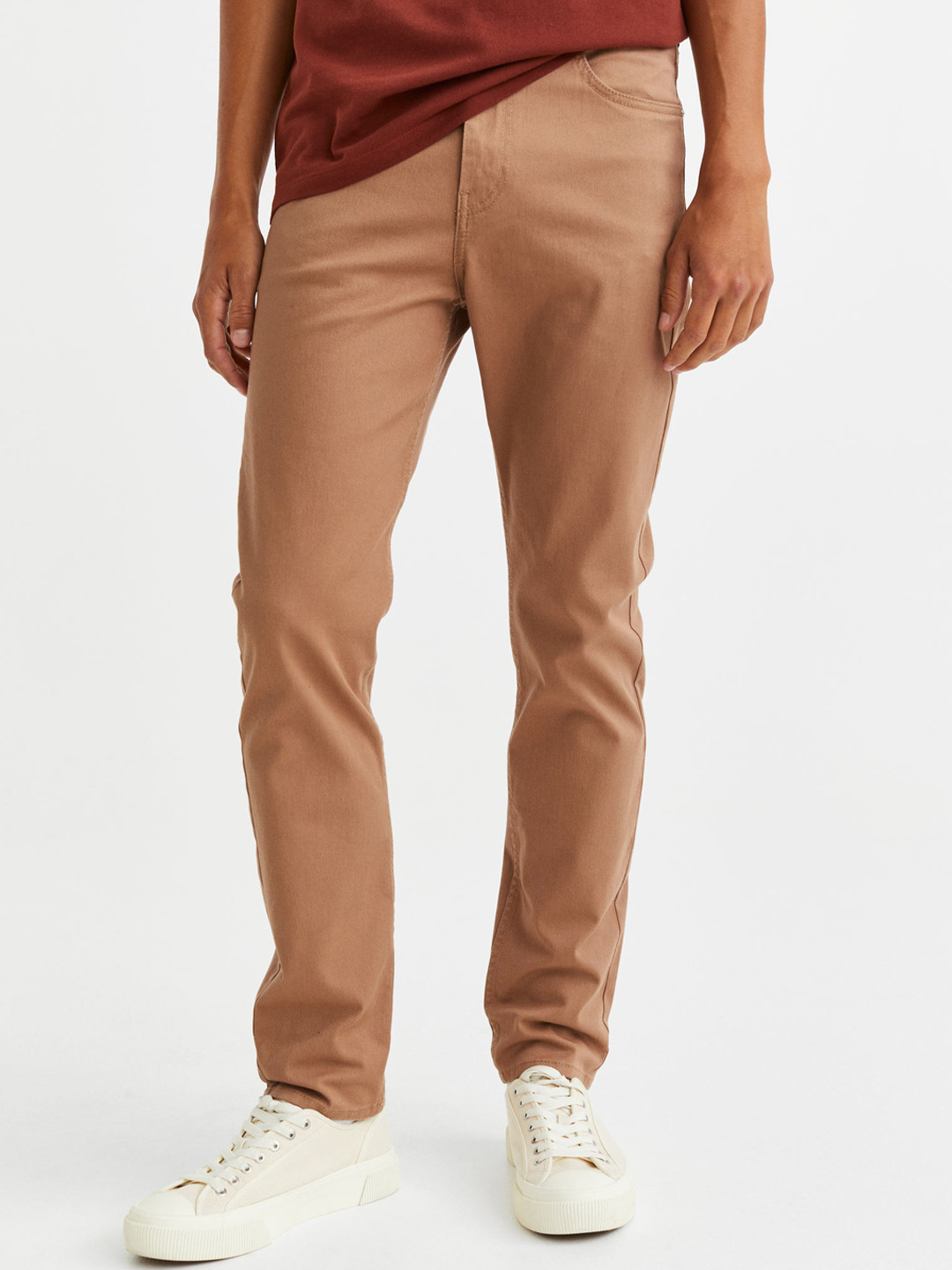 Buy H&M Men Beige Slim Fit Cotton Twill Trousers Trousers for Men