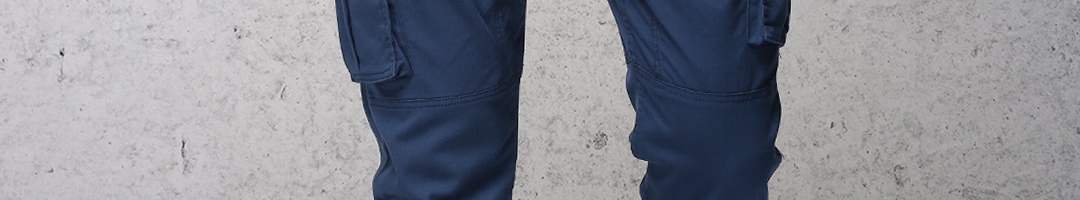 Buy Ecko Unltd Men Blue Regular Fit Solid Cargo Trousers - Trousers for ...