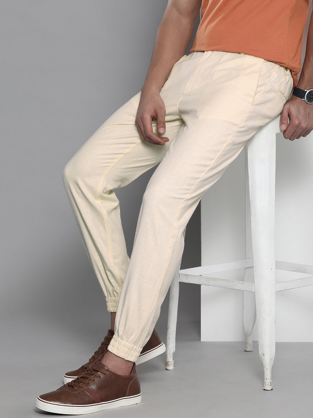 Buy The Indian Garage Co Men Off White Slim Fit Joggers Trousers
