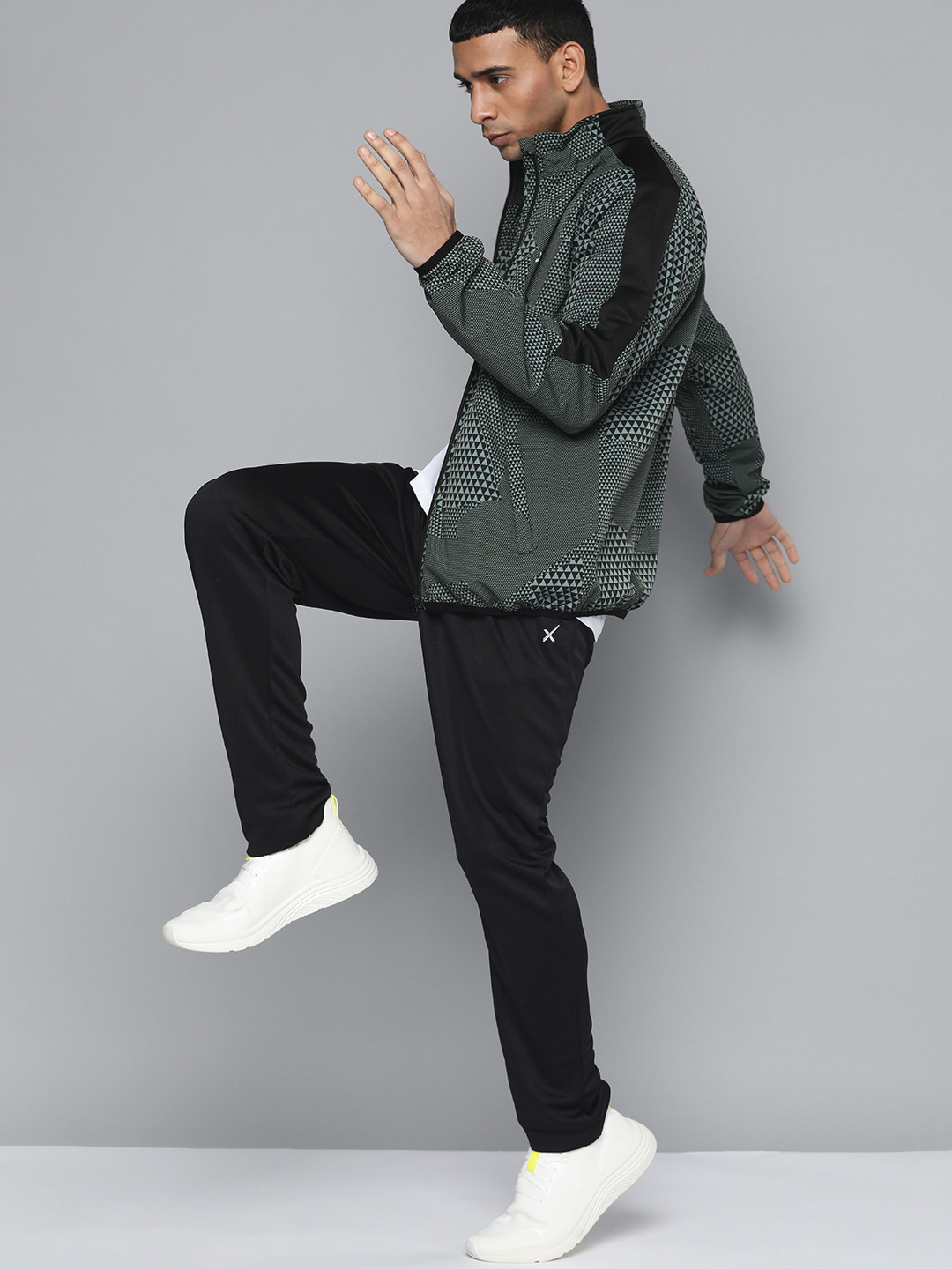 Buy HRX By Hrithik Roshan Black & Grey Geometric Print Tracksuit