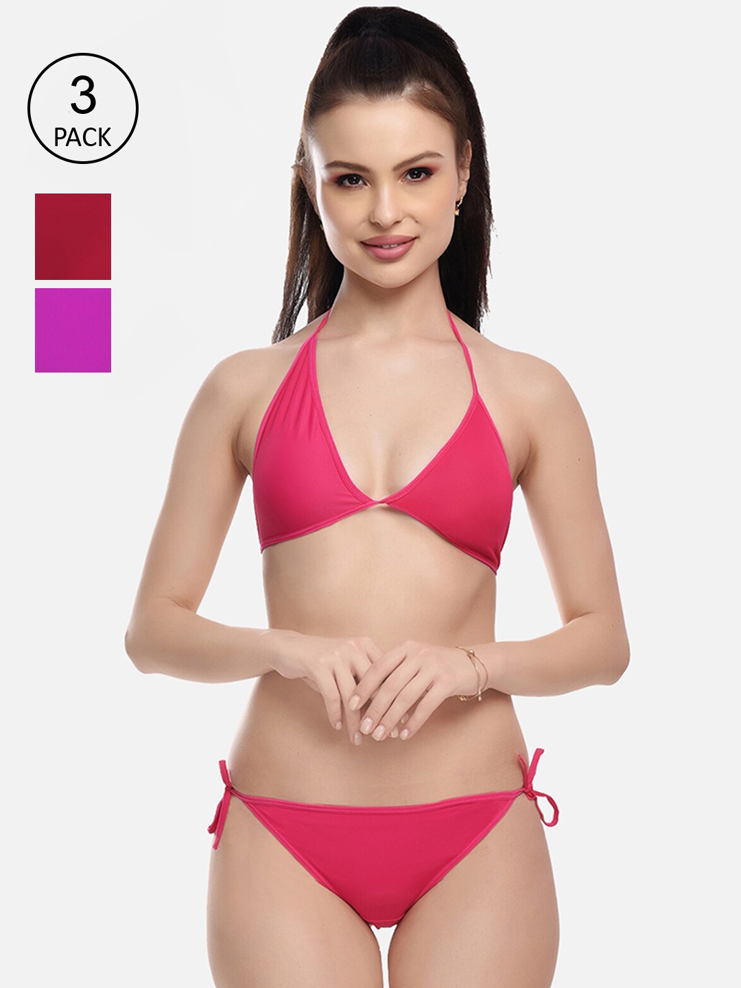 Buy Fims Women Maroon And Pink Pack Of 3 Solid Lingerie Set Lingerie Set For Women 20612920 Myntra