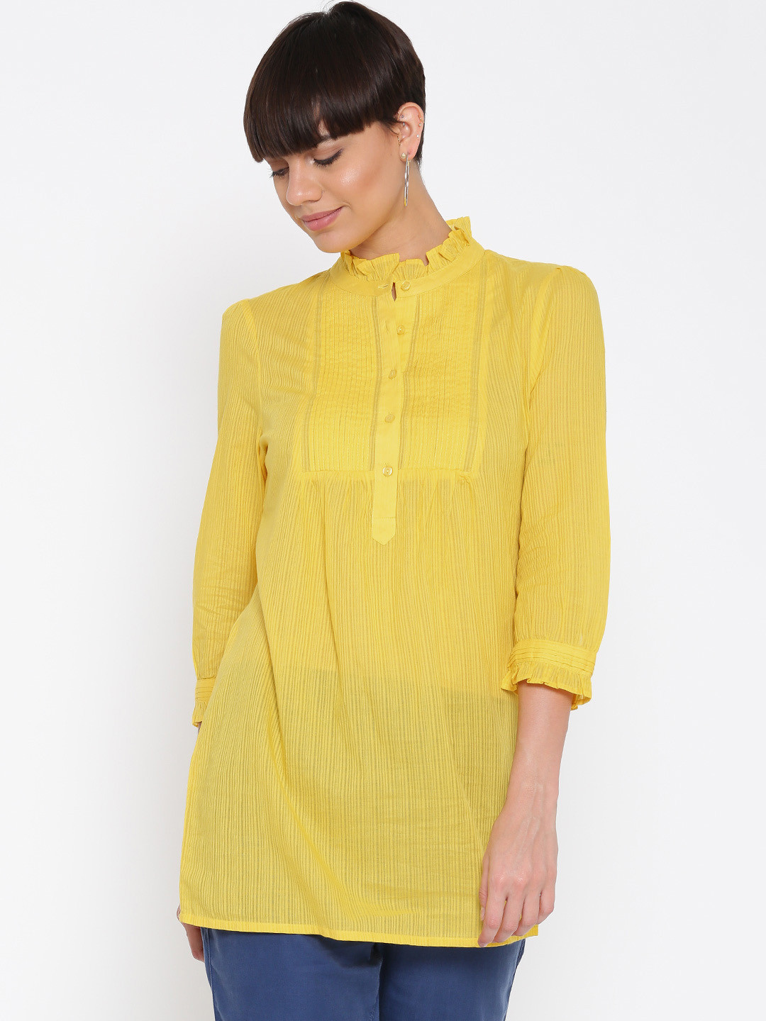 Buy Marks & Spencer Yellow Self Striped Tunic Tunics for Women