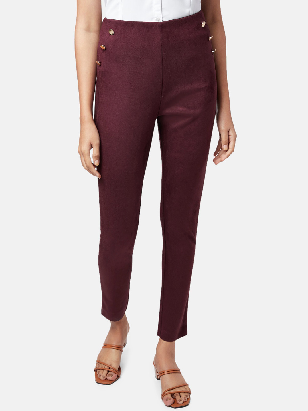 Buy Annabelle By Pantaloons Women Maroon Slim Fit High Rise Trouser