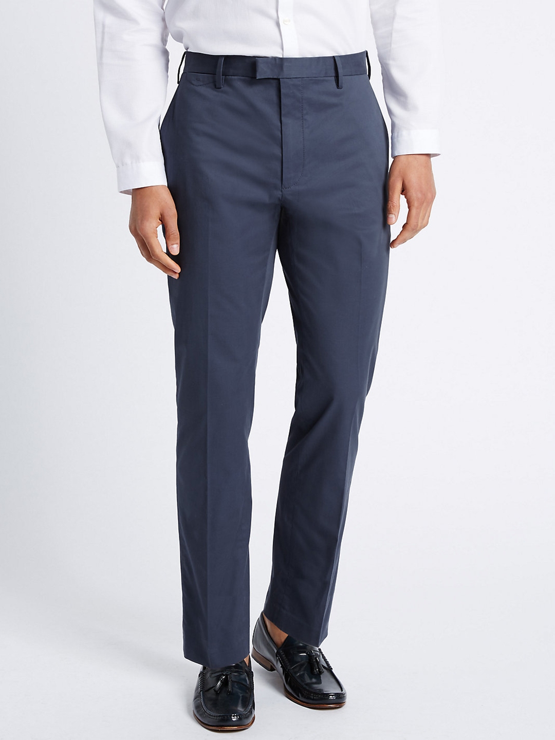 Buy Marks & Spencer Men Blue Slim Fit Solid Formal Trousers - Trousers ...