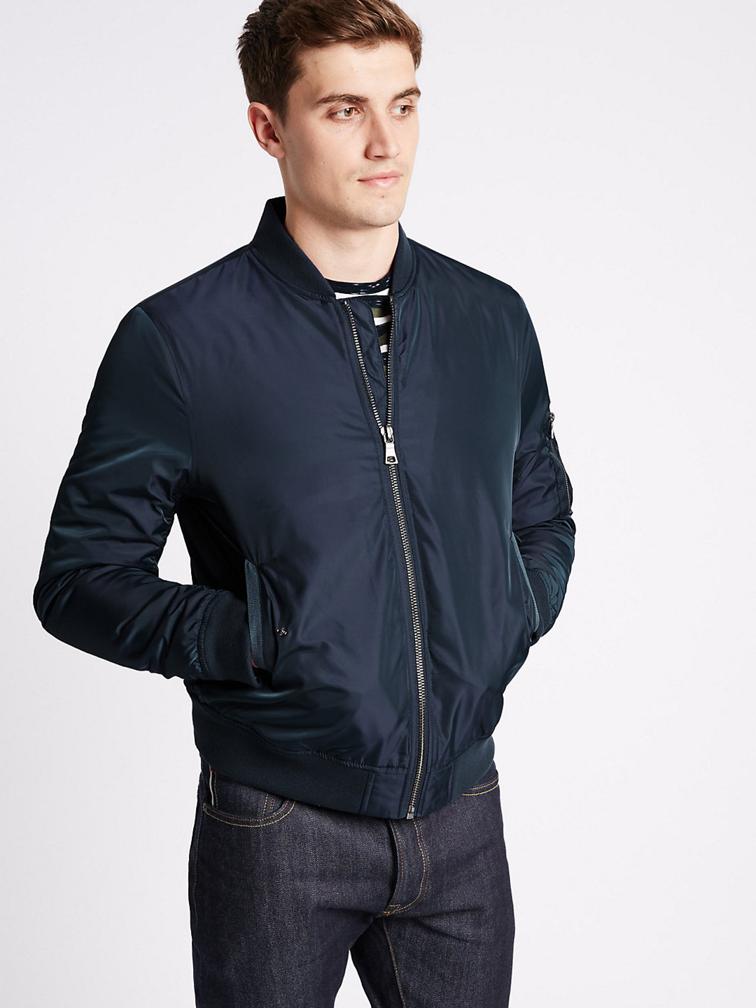 Buy Marks & Spencer Men Navy Blue Solid Water Resistant Bomber Jacket Jackets for Men 2061810