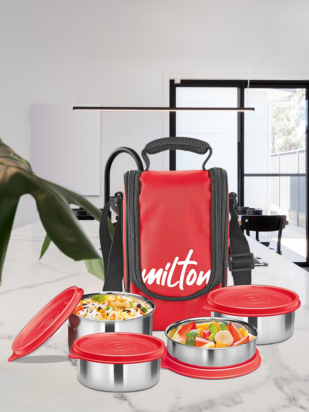 Buy Milton Set Of 4 Red Tasty Stainless Steel Lunch Box Containers With
