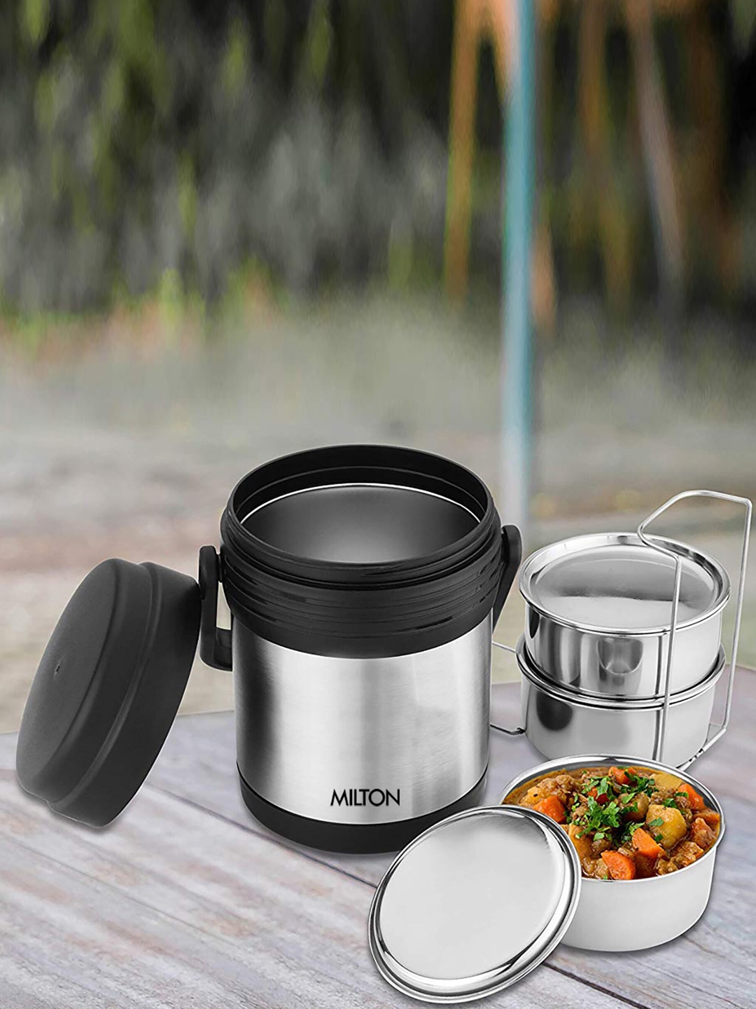 Buy Milton Silver Hot Meal Thermosteel Lunch Box Set Of 3 Containers